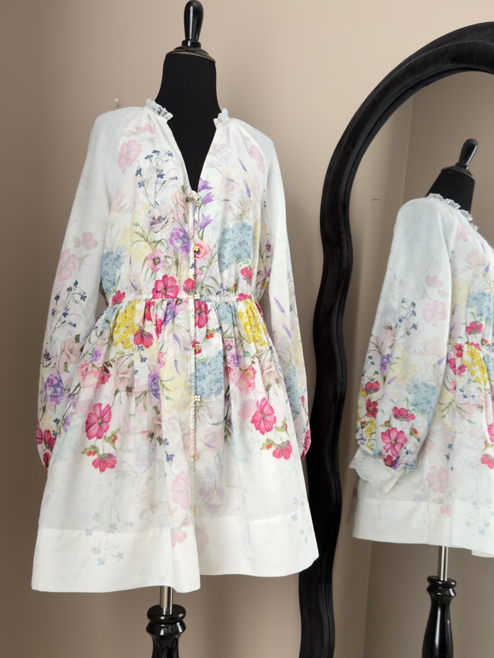 Anthropologie "Let Me Be" Floral V-Neck A-Line Mini Dress - Size L